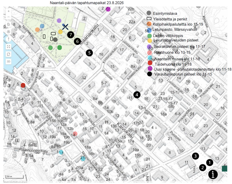 Kartta toimintapisteistä Naantali-päivänä 2026