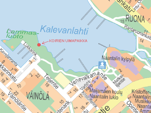 Lammasluodon koirien uimapaikka kartalla.