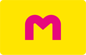 Keltainen tausta, keskellä pinkki M-kirjain