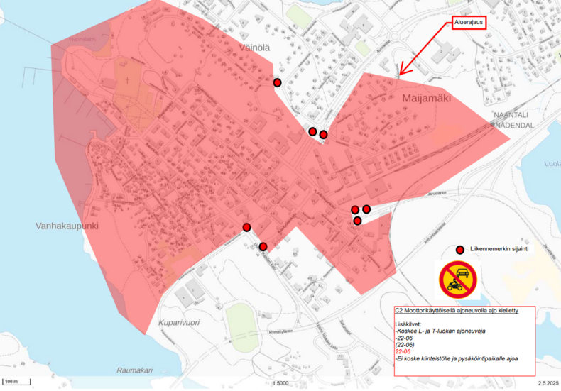 Mopokiellon rajoitusalue ydinkeskustassa.