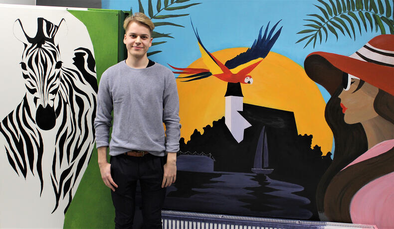 Topias Paalanen ja tropiikista ja Vanhastakaupungista innoituksen saanut graffiti