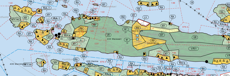 Ote kaavakartasta Rymättylän eteläisen saariston osayleiskaava, väli- ja sisäsaaristo