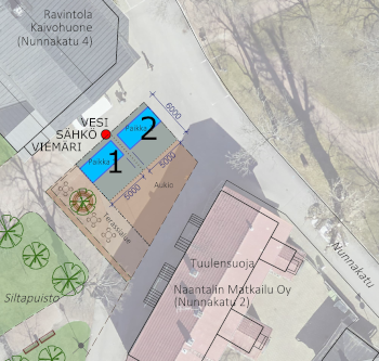 Siltapuistonaukion myyntipaikkojen sijainti ilmakuvassa