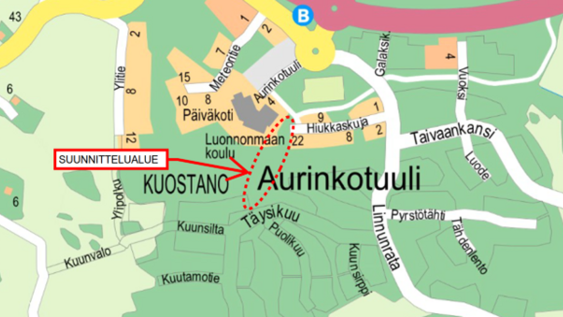Lohikäärme-puistoalueen jalankulku- ja pyöräilyväylän  yleissuunnitelmaehdotus, karttakuva.