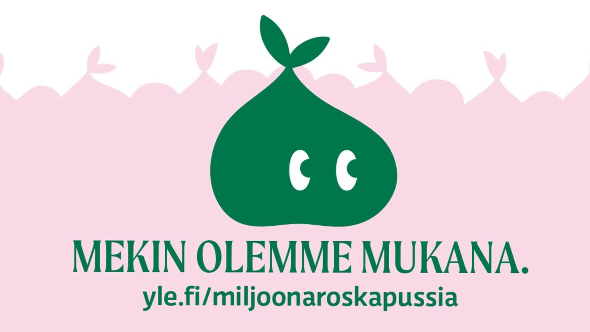 Vihreä roskapussi, jossa on silmät