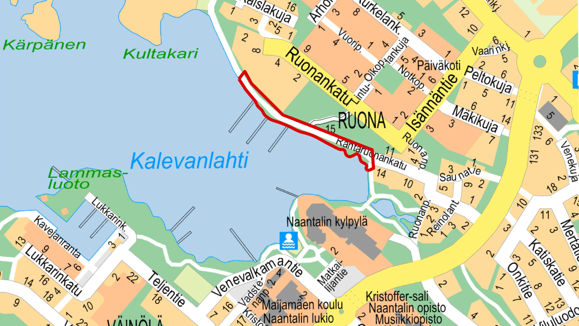 Rantaruonankadun sijainti kuvassa
