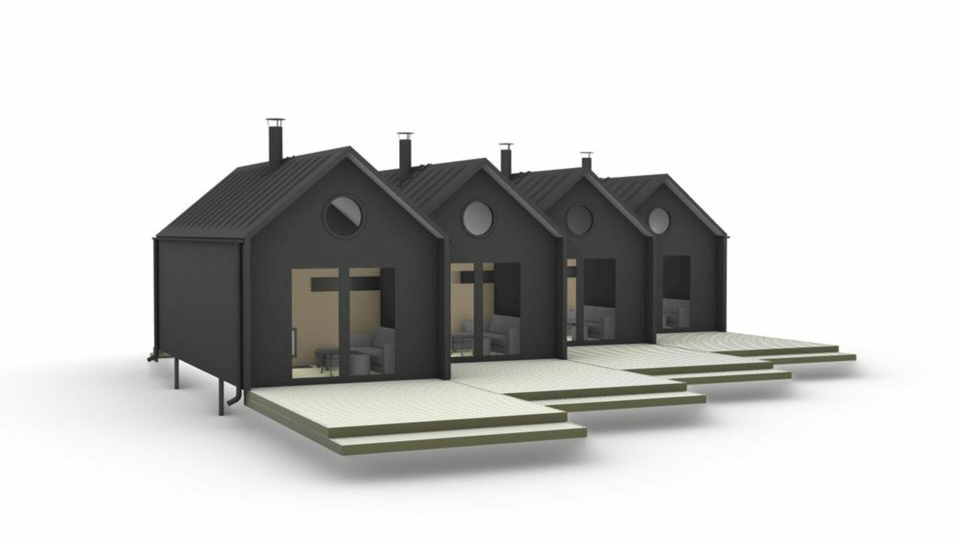 Havainnekuva Matalahden Asuntomessualueen saunarivitalosta.