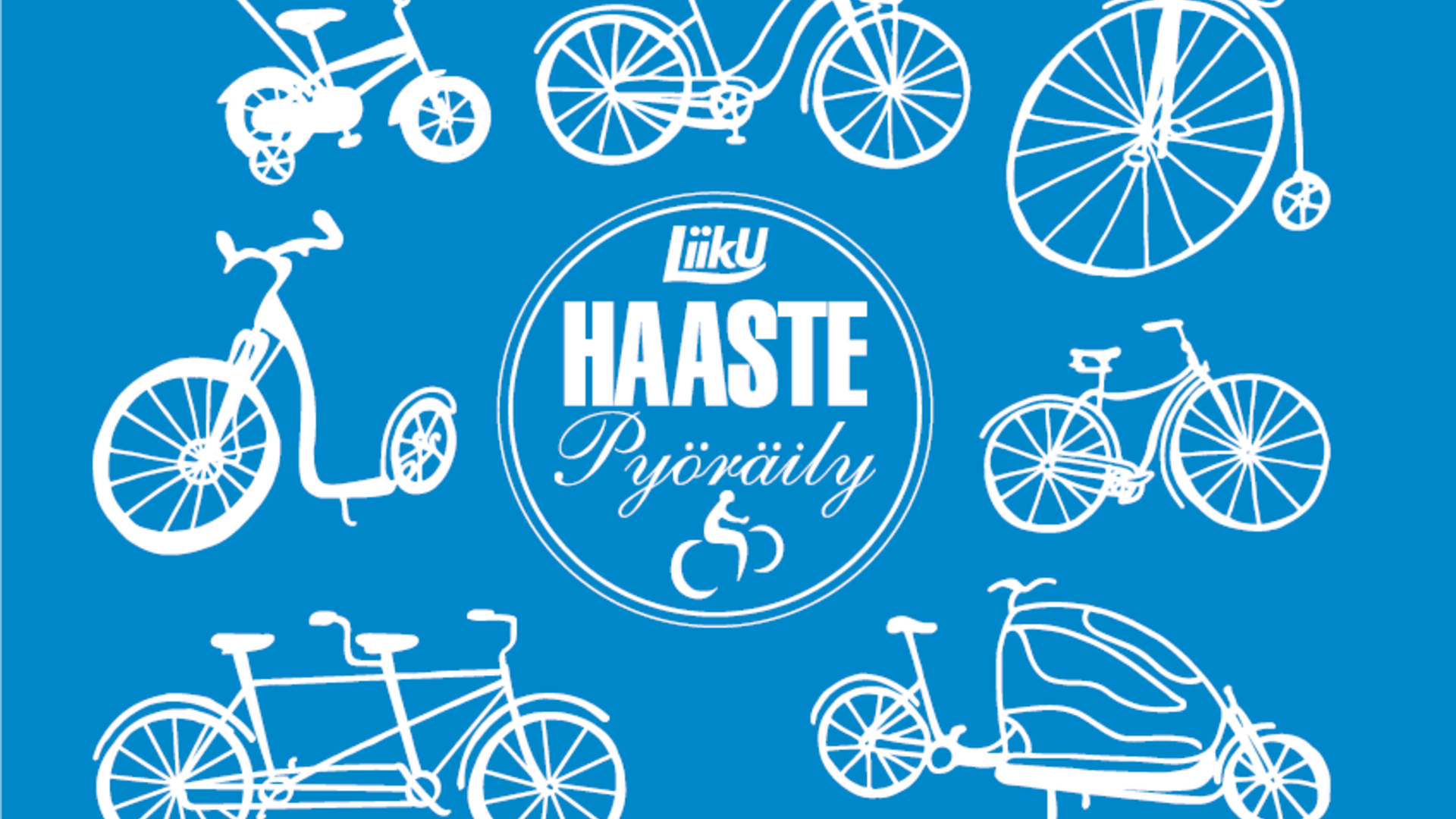 Kuvassa Haastepyöräilyn logon. Logossa kuvia pyöristä. 