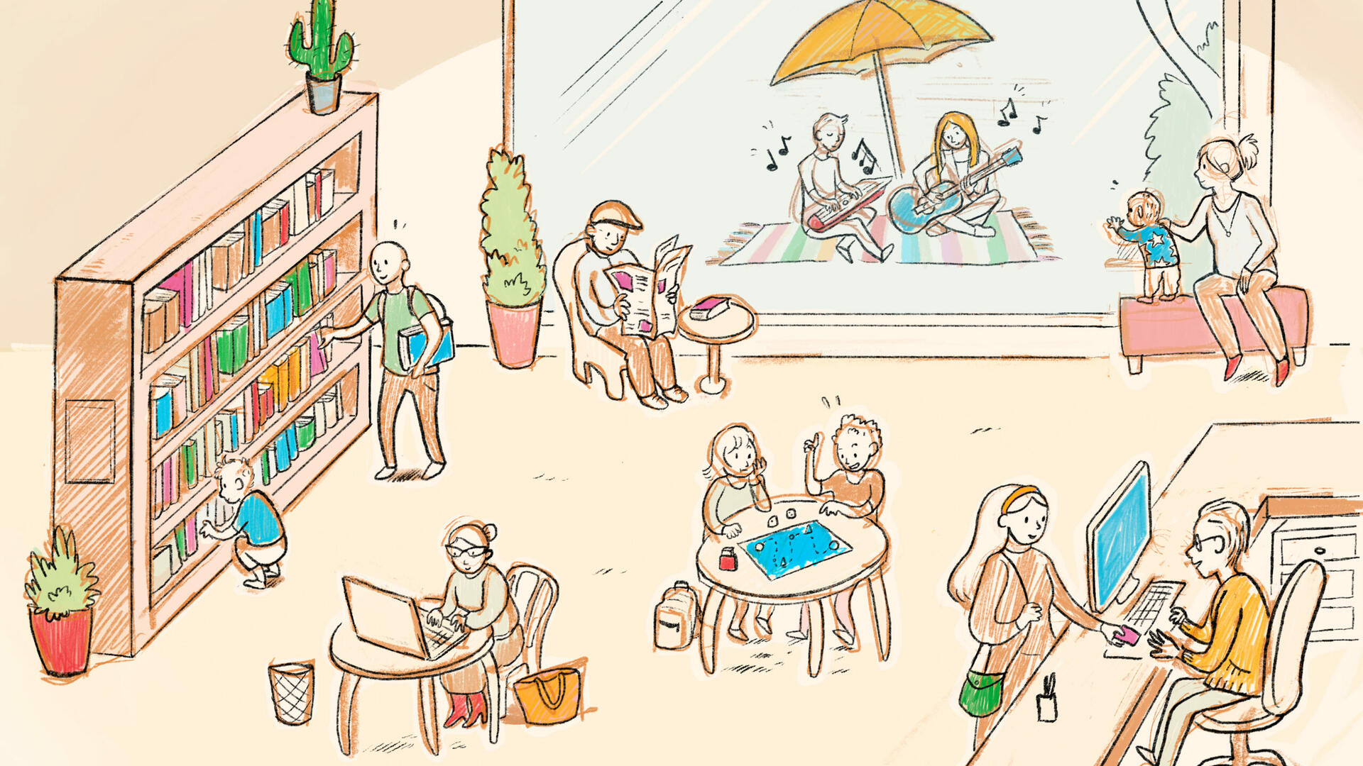 Ihmisiä kirjastossa