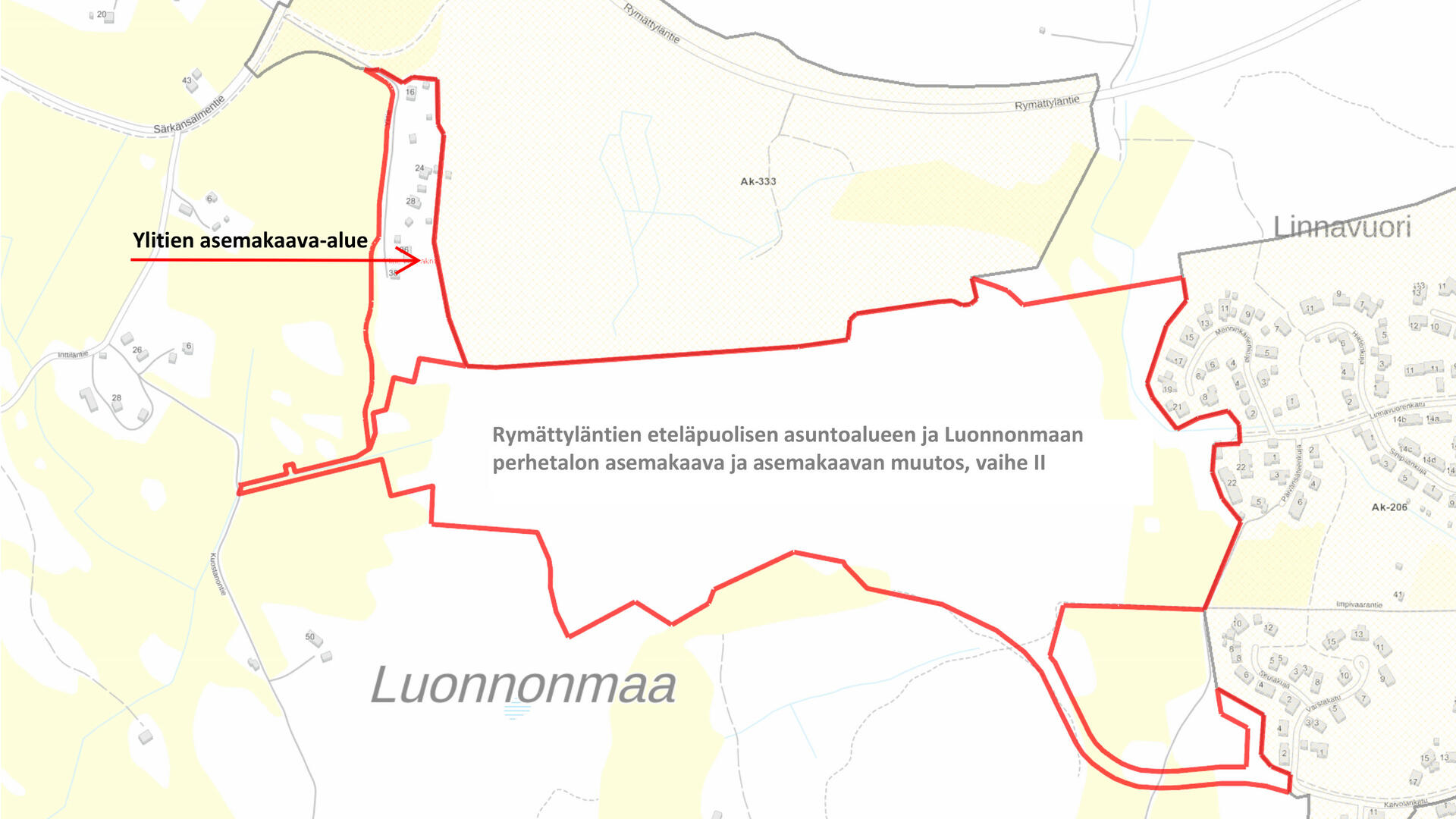 Ylitien asemakaava-alueen rajaus