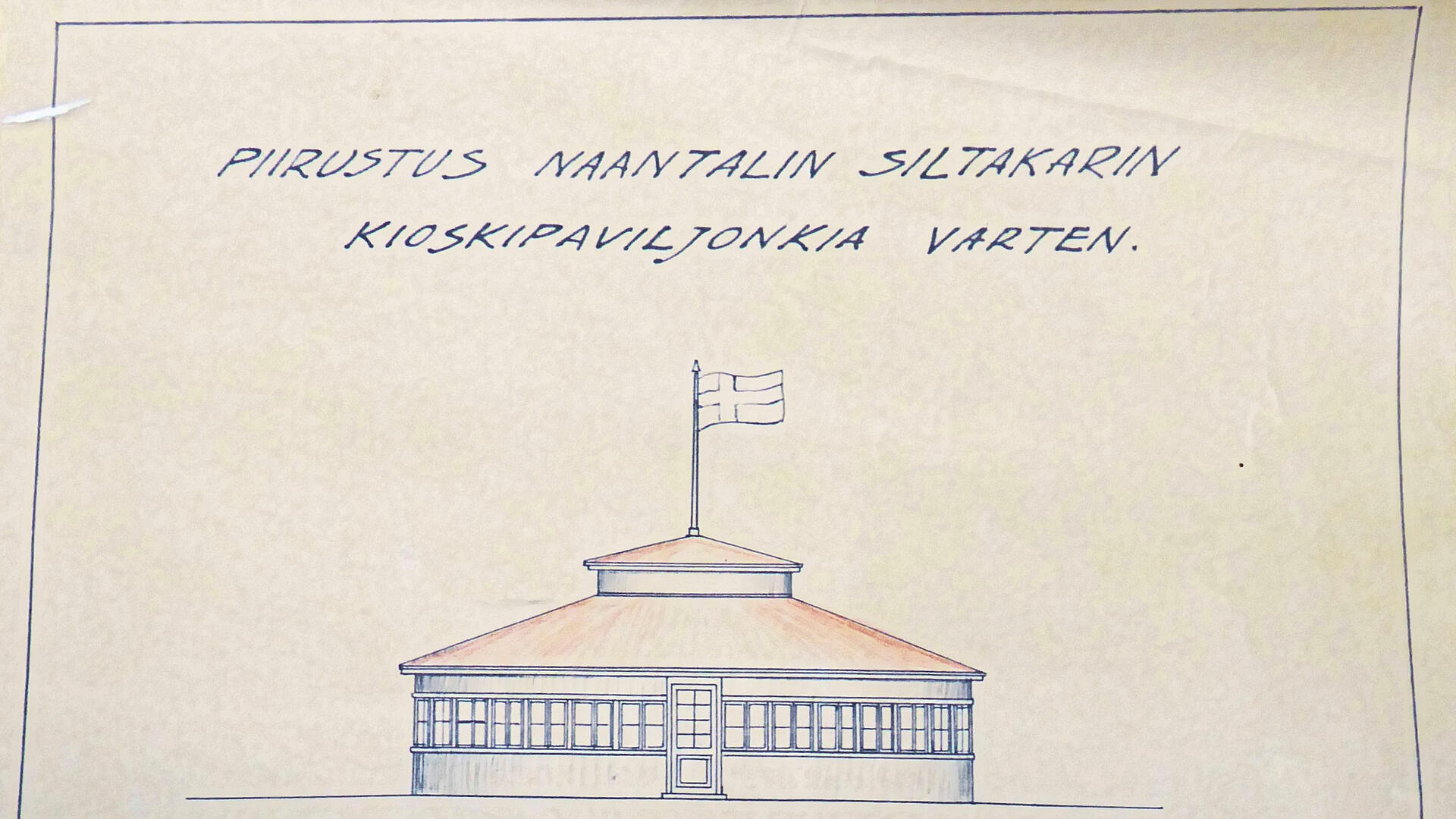 Piirustus sillan kupeessa olleesta paviljongista
