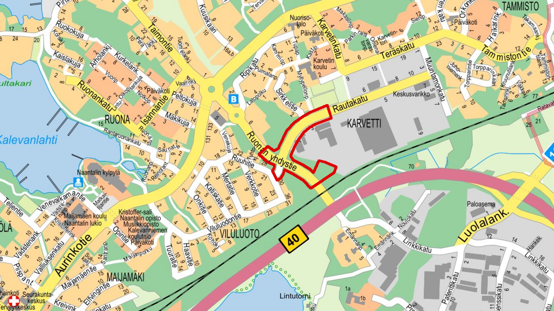 Opaskarttakuva katusuunnitelman sijainnista