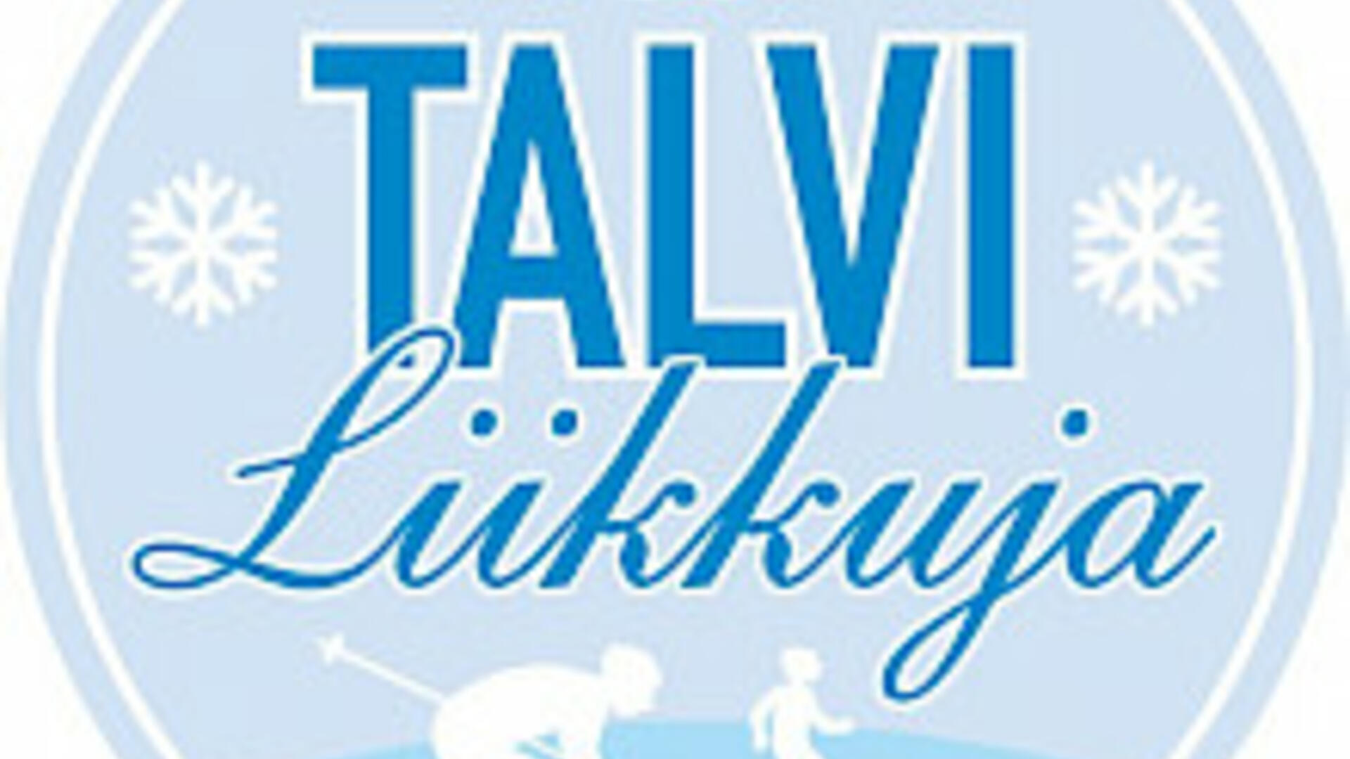 Talviliikkuja-kampanjan vaaleansininen logo lumihiutaleilla ja hahmoilla