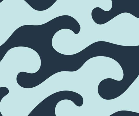 Vaaleansininen aalto tummansinisellä pohjalla. Naantalin brändielementti.