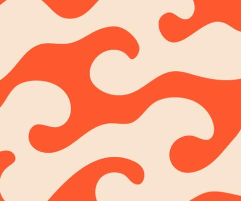 Vaaleanoranssi aalto tummanoranssilla pohjalla. Naantalin brändielementti.