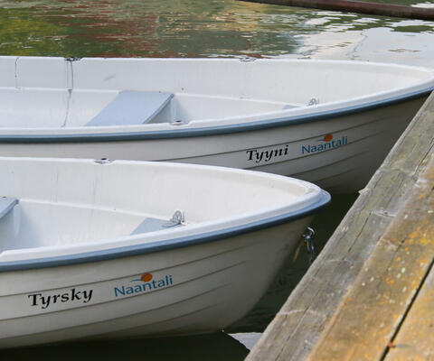 Kaupunginsoutuveneiden kyljissä komeilevat nimet Tyrsky ja Tyyni.
