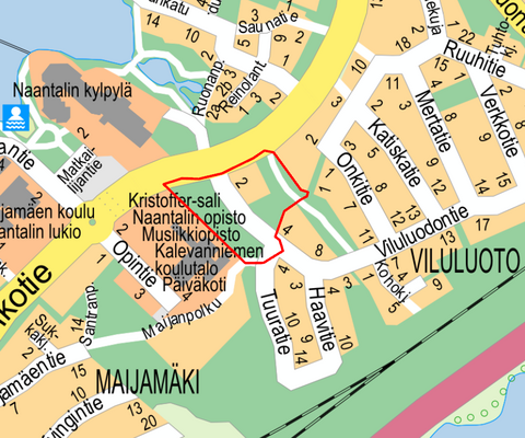 Kylpylän kerrostalojen kaavarajaus opaskartalla