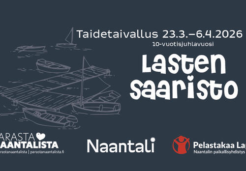 Taidetaivallus 23.3.-6.4. Naantalin keskustan yritysten näyteikkunoissa. Teemana lasten saaristo.
