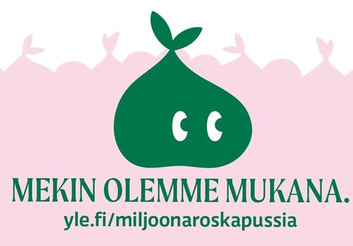 Vihreä roskapussi, jossa on silmät