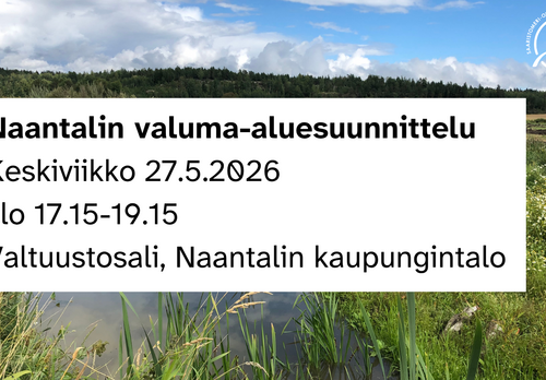 Niittyä ja rantamaisemaa, jonka päällä teksti valuma-aluesuunnittelun tapahtumasta ke 27.5.2026.