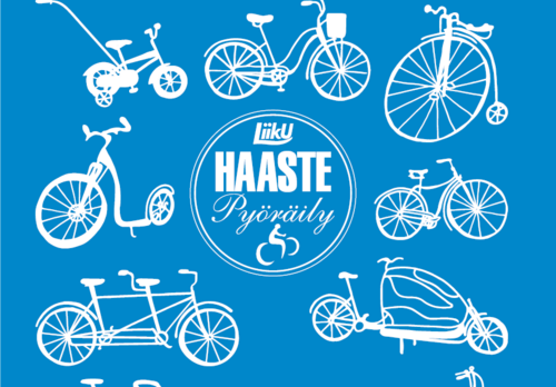 Kuvassa Haastepyöräilyn logon. Logossa kuvia pyöristä. 