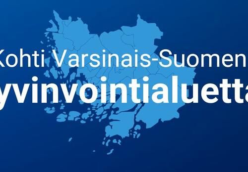 Varsinais-Suomen kartta, jonka päällä teksti Kohti Varsinais-Suomen hvyinvointialuetta