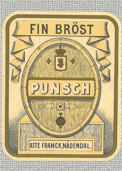 harmaalla taustalla vanha punssipullon etiketti