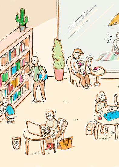 Ihmisiä kirjastossa