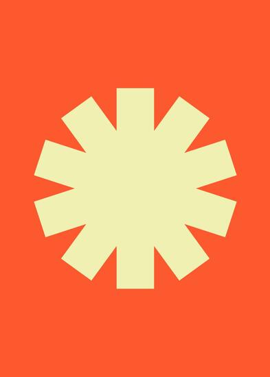 Keltainen aurinko oranssilla pohjalla. Naantalin brändivärit ja elementti.