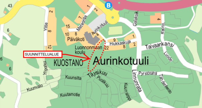 Lohikäärme-puistoalueen jalankulku- ja pyöräilyväylän  yleissuunnitelmaehdotus, karttakuva.