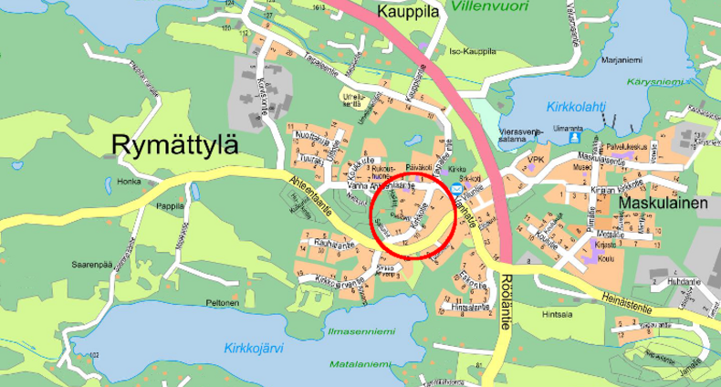 Rymättylä Taipaleen alue opaskartalla