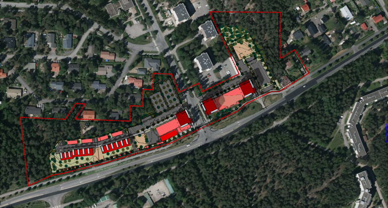 Aurinkoisen kaava-alueen rajaus ilmakuvassa