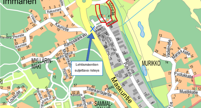 Murikon pohjoisosan asemakaava-alueen katusuunnitelmat opaskartalla