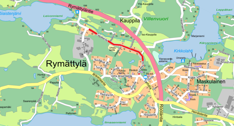 Taipaleentie kylätien osuus opaskartalla